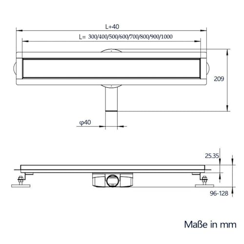 Kasloglow Duschrinne 80 cm Komplettset Schwarz, Edelstahl Ablaufrinne, Extra flache befliesbare Duschrinne mit Haarsieb, Geruchsstop und 360° Drehbar Siphon - Länge 30-120cm für bodenebene Duschen