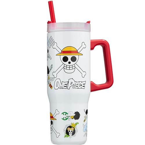 Get Trend One Piece Tumbler with Handle and Straw 32 oz Keeps Hot 8 Hrs Cold 12H & Ice 42H BPA-Free Insulated Stainless Steel Water Bottle Travel Mug Anime Gifts (Multi One Piece)