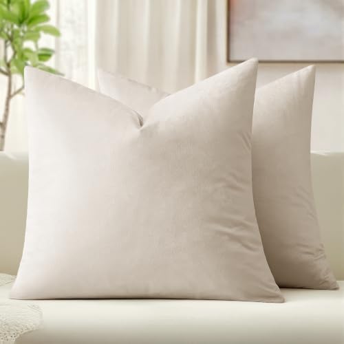MIULEE Velvet Throw Pillow Covers 18x18 inch, Pack of 2 - Cream White, Soft Solid Decorative Pillow Covers Cushion Cases Modern Luxury Home Decor for Spring Couch Sofa Bedroom Livingroom,Car