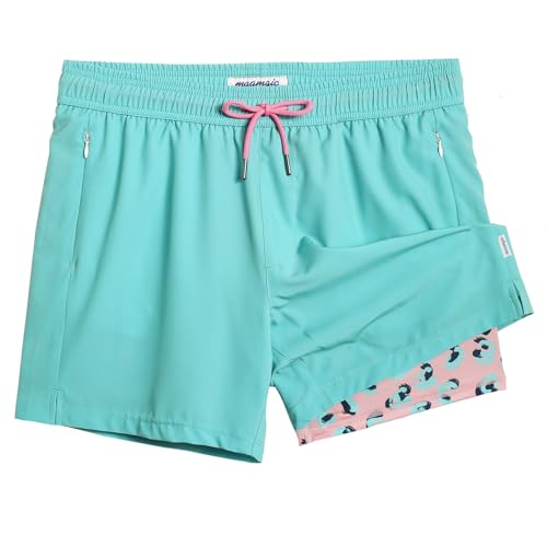 Image of maamgic 5inch Mens Swimming Trunks with Compression Liner 2-in-1 Swim Trunks Stretch Quick Dry Swim Shorts Zipper Pockets