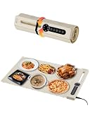 KokoSelene Food Warming Mat, Dual-Zone Heating Mat for Food with 7 Temp & Timer, 10s Fast Heat Flexible Silicone Warmer for Home, Parties, Buffet Serving (Cream-1 PCS)