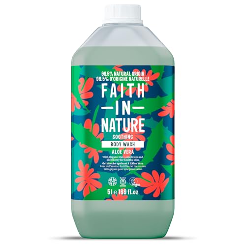Faith In Nature Gel Douche Naturel à l’Aloe Vera, Apaisant, Végan et Non Testé sur les Animaux, Sans SLS ni Parabènes, Recharge 5 L