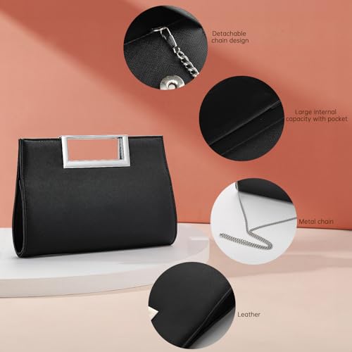 WALLYN'S Clutch Purse for Women PU Leather/Straw Evening Party Metal Grip Cut it out Handbag with Shoulder Chain Strap4