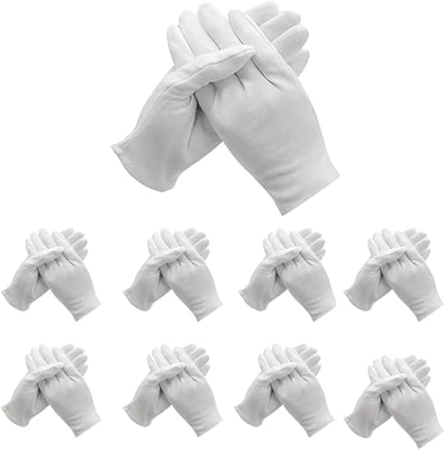 WANGZAIZAI 12 Paar Weiße Handschuhe Baumwolle, Care Baumwollhandschuhe, Bequem und Atmungsaktiv, für Hautpflege, Schmuck Untersuchen, Tägliche Arbeit usw Cover