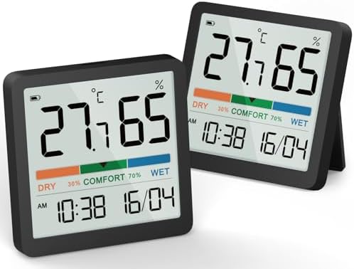 NOKLEAD Digital Thermometer Hygrometer 2 Stück - Raumklima Messgerät Mit Uhr
