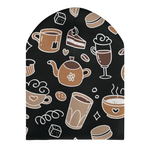 Cartoon Coffee Pattern Kids Beanie Hat for for Girls Boys Children Cap Winter Knitted Chemo Cancer Headwear Accessories Gifts Decoration3