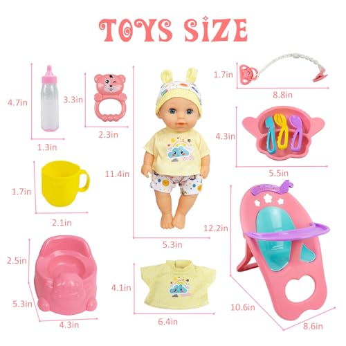 RedCrab Baby Doll Toys Set, Newborn Dolls PlaySet with High Chair Stroller Feeding ,Tableware Set and Doll Clothes Accessories, 15+ pcs Toddler Pretend Play Gift Toys for Girls - 12\" Dolls