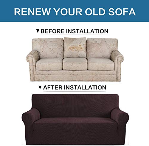 Image of House of Quirk Universal Double Seater Solid Sofa Cover Big Elasticity Cover for Couch Flexible Stretch Checks Spandex Jacquard Fabric Sofa Slipcover - Brown(145-185cm)