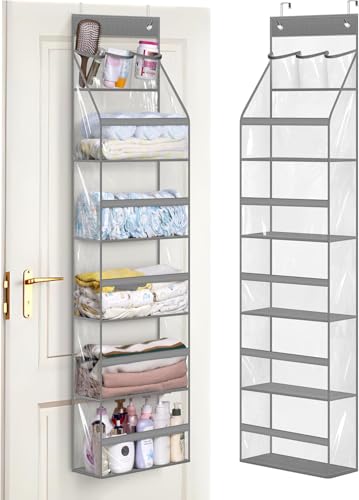 MISSLO Organizador de PVC transparente completo para colgar sobre la puerta, almacenamiento de armario con 5 bolsillos grandes y 3 bolsas de plástico superiores para despensa, baño, dormitorio para