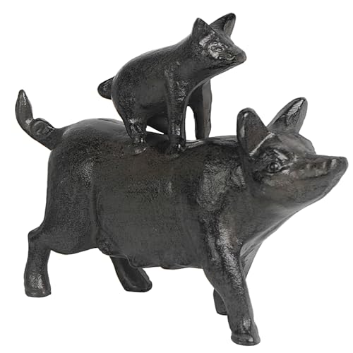 Estatua de cerdos apilados de hierro fundido de 5 pulgadas miniatura 3