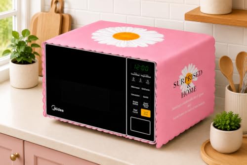 Image of Microwave Oven Cover - Waterproof & Dustproof Protective Cover for Kitchen, Heat Resistant Fabric, Universal Fit for Standard Microwave Ovens, Easy Clean Stylish Printed Design (Pink)