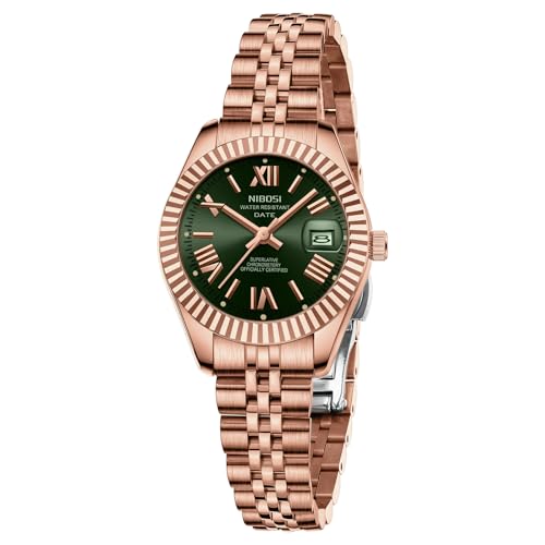 Image of NIBOSI Watches for Woman Analog Quartz Stainless Steel Diamond Rose Gold Green Small Dial Women Watches Classic Wrist Watch Date Waterproof