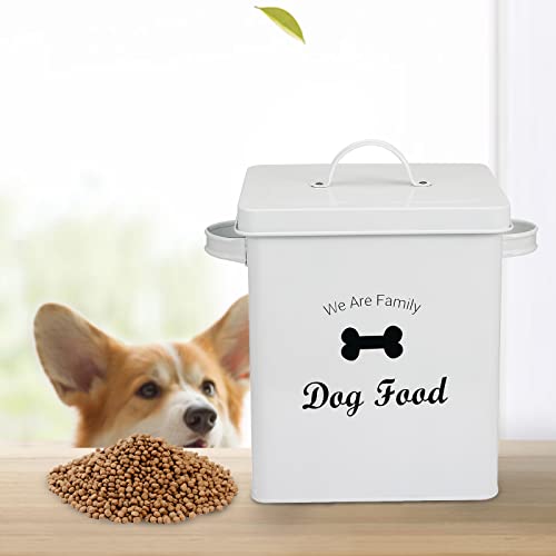 Morezi Dog Cat Treat And Food Storage Tin With Lid And Scoop Included - White Powder-Coated Carbon Steel - Rubber Seal Lids Safety - Storage Canister Tins - Dog Food #TOP5
