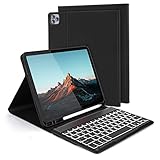 Beleuchtete Tastatur Hülle,kompatibel mit iPad Air 4 2020 10.9/iPad Pro 11 2021/2020/2018(3./2./1.Gen), Abnehmbare Bluetooth QWERTZ Funktastatur mit Schutzhülle/Pencil Halter, Deutsches Layout,Schwarz
