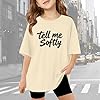 Girl T Shirt,Stylish Graphic Letter Print Tee Shirts for Girls Comfortable Casual Daily Wear Soft Breathable Beige #1