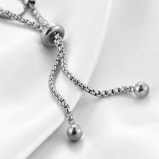 COLORFUL BLING Stainless Steel Classic Beaded Round Charm Adjustable Size Bracelet Holiday Wedding Birthday Statement Anniversary Valentines Bracelet - Image 4