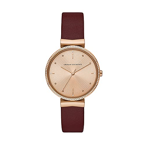 Armani Exchange Women's Stainless Steel Quartz Watch with Leather Strap, Red, 16 (Model: AX5913)