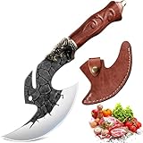 ROCOCO Viking Cleaver Knife Birthday - Butcher Meat Cutting Boning Knife Hand Forged Chinese Kitchen Axe with Sheath Home Outdoor BBQ Camping Chirstmas Mother Father Gift Men