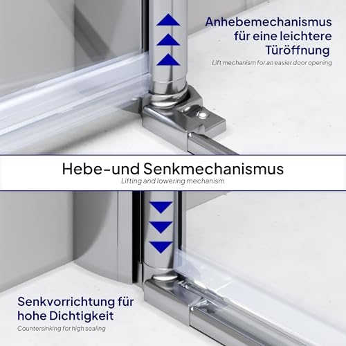 i-flair LIMA Duschtür 84x195 cm Nischentür Klarglas, Verstellbereich 84-88 cm – 6 mm ESG Sicherheitsglas, Nanobeschichtung, Hebe-Senkmechanismus - DTC