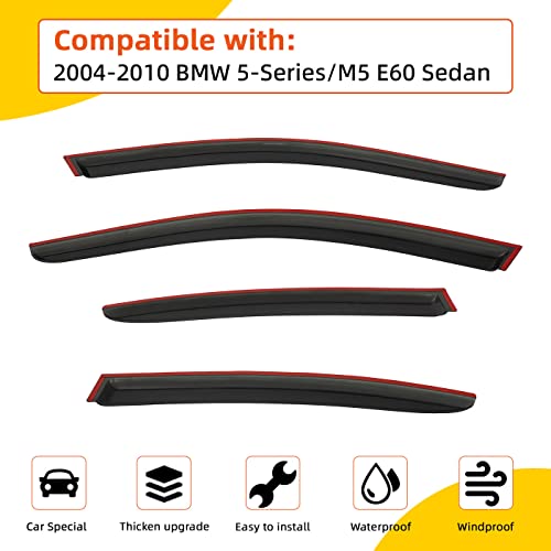 PLDDE Rain Guards Compatible with 2004-2010 BMW E60 5-Series 4-Door Sedan M5 525 528 530 535 545 550 i xdrive xi Tape-On Side Window Visor Wind Deflector Vent Visors Car Accessories by PLDDE - Image 2
