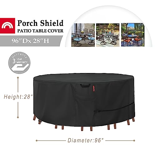 Porch Shield Round Patio Furniture Cover - Waterproof 600D Heavy Duty Outdoor Table And Chairs Cover 96 Inch #TOP1