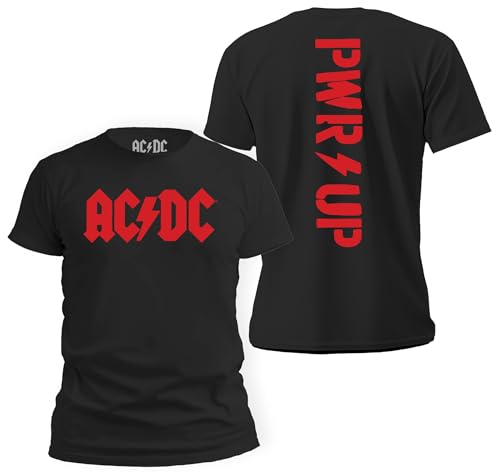 Tstars AC/DC Red Jagged Logo Band Power Up Back and Front Tee for Men T-Shirt Large Black