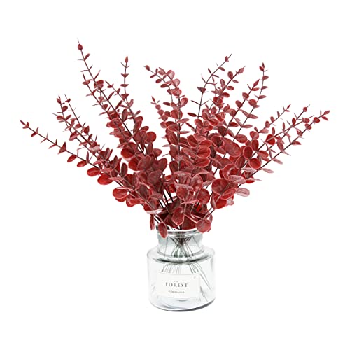 Image of Tinsow Real Touch Leaf Artificial Eucalyptus Stem Faux Eucalyptuses Wedding Bouquet Centerpiece Home Decor (26, Red)