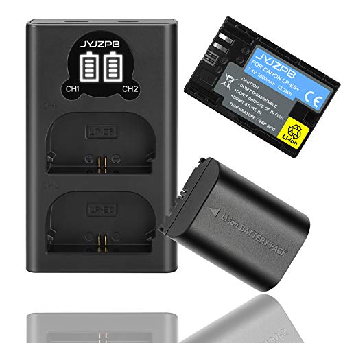 Exclusive JYJZPB LP-E6 LP E6N Rechargeable Battery and Charger for Canon EOS 5D Mark II, III, 5DS, 5DS R, 6D, 60D, 6D Mark II, 7D, 7D Mark II,70D, 80D, XC10, XC15, BMPCC 4K, BMPCC 6K