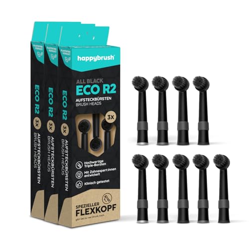 happybrush® AllBlack - Cabezales para cepillos de dientes eléctricos giratorios - Compatible con R2, así como modelos de otros fabricantes - AllBlack - 3 unidades