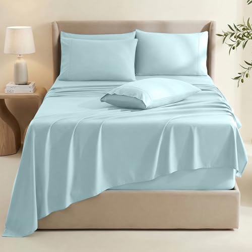 Image of Hearth & Harbor Extra Deep Pocket Sheets - Fits Mattress 18-24 Inches Deep - Extra Deep Pocket Full Size Sets - 6 Piece Full Size - Full - Aqua Blue