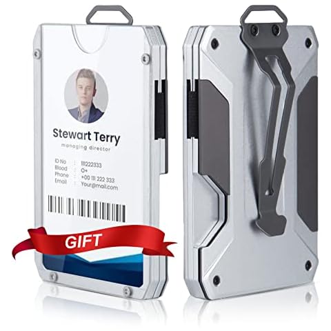 Wallet for Men - Aluminum Metal Money Clip Wallet with PC Clear window ID Badge Holder,Minimalist Slim RFID Blocking Front Pocket Credit Card Holder,Holds up 15 Cards with Cash Clip,Mech Mens Wallets Cover