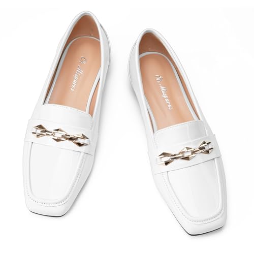 Image of Oh Mispares Womens Loafers Square Toe Low Heel Penny Loafers Fashion Comfortable Slip on Flats Casual Dressy Shoes for Women Work Office Patent Leather