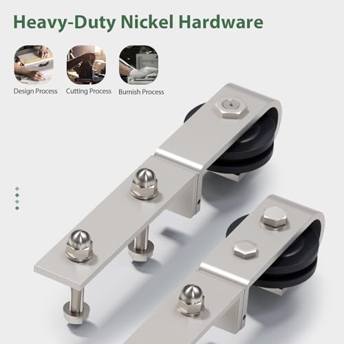 Roymelo 64\" Brushed Nickel Bifold Sliding Barn Door Hardware Track Kit,Side Mounted Roller,Smoothly and Quietly,Assembly Easy,Fit Four 15\" Bi-Folding Doors (Door Not Included) - Thumbnail 7