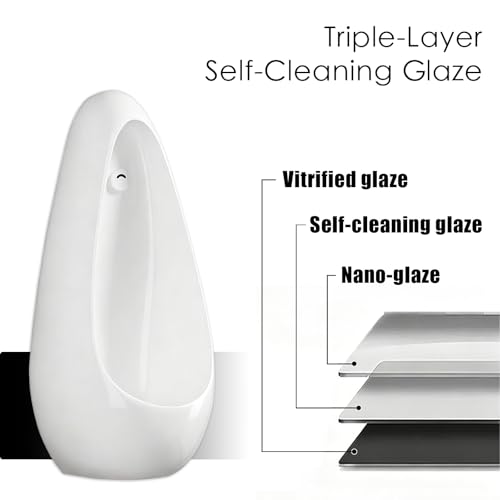 Urinal de cerámica para montaje en pared para hombres con sensor de descarga, diseño delgado, fácil de limpiar para baños, baños públicos, espacios comerciales, escuelas y hospitales (presión manual, 67 cm / 26,3 pulgadas) miniatura 6