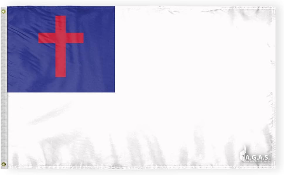 AGAS Christian Flag – Religious Christianity Jesus Cross Flag – 3 x 5 Ft – Indoor Church Display – Heavy Duty 200D Nylon – Gold Fringe Trim – Canvas Header with Pole Sleeve – Jesus Is King Flag