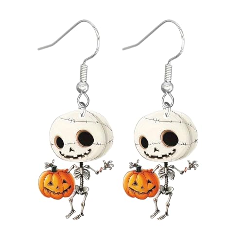 Cute Halloween Gifts for Women,Skeleton Pumpkin Dangle Earrings for Adults,Skull Halloween Earrings for Daughter/Mom/Teacher