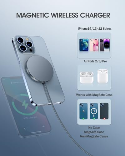 Magnetic Wireless Charger, 2-Pack 15W Fast Mag-Safe Stand for iPhone 17-12 | Fast Magnetic Wireless Charging Pads for iPhone 17/17 Air/17 Pro/17 Pro Max, 16/15/14/13/12 Series and AirPods(grey) - image 5
