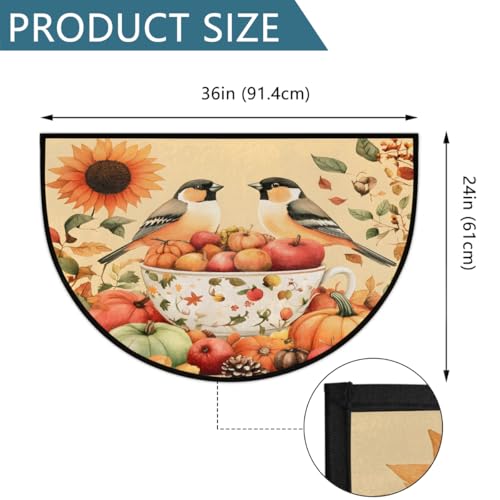 Image of cfpolar Half Round Door Mat Fall Pumpkin Sunflower Bird Non-Slip Semi Circle Area Rug Washable Half Moon Hearth Rugs for Indoor Outdoor Bathroom Kitchen Patio Runner Mat Laundry Room Home Decoration