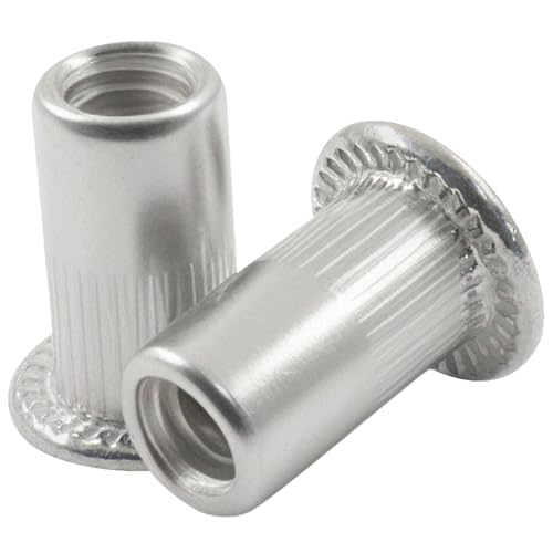Marvexi 100Pcs #8-32 Rivet Nuts, Aluminum Flat Head Rivnut Knurled Body, Threaded Insert Nut for DIY Projects/Professional