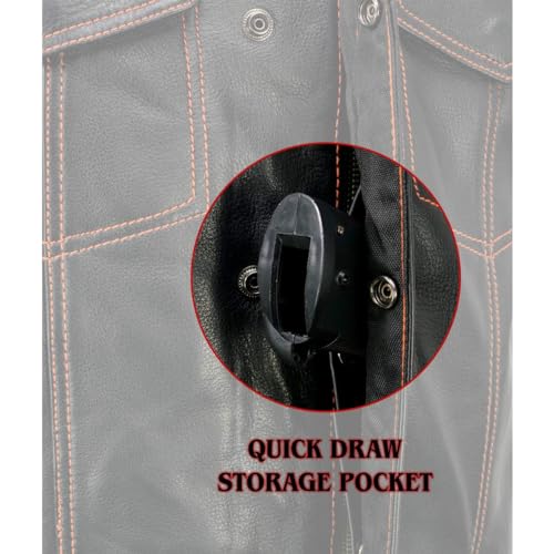 Milwaukee Leather MLM3527 Men's Black 'Paisley' Accented w/Orange Stitching Leather Vest – / Armhole Trim2