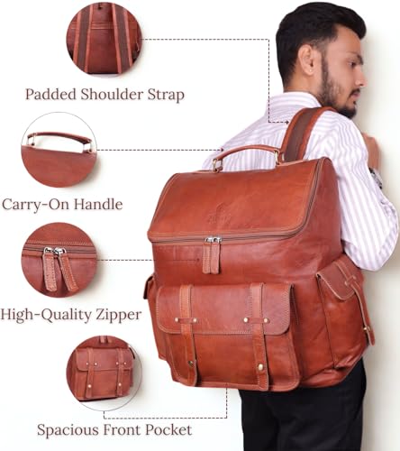 Brown Leather Backpack for Men – 17-inch Genuine Leather Laptop Bag, Vintage Travel Rucksack with Padded Straps, Large Capacity Carry-On for Office, College, Hiking & Airplane Travel2