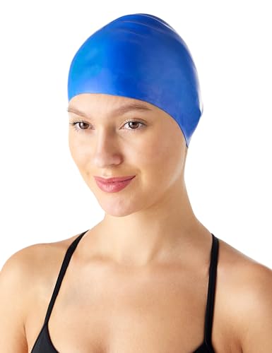 Amazon Basics Cuffia da bagno unisex in silicone - Blu, Confezione da 1, 11.4 x 15.2 x 1.3 cm