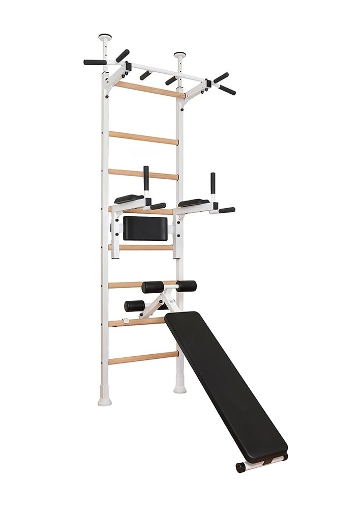 523W Wallbars Stall Bars Swedish Ladder Gymnastic Ladder with Fixed Steel 6-Grip Pull Up Bar Dip Bar with