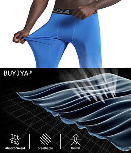 Image of BUYJYA 3 Pack Men's Compression Pants Running Tights Workout Leggings Athletic Cool Dry Yoga Gym Clothes Gift