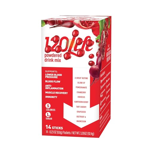 120/L.i.f.e. Powdered Drink Mix, Blood Pressure Support, Beetroot Cherry Pomegranate Cranberry Flavor, 14 Stick Packs, 5 Calories