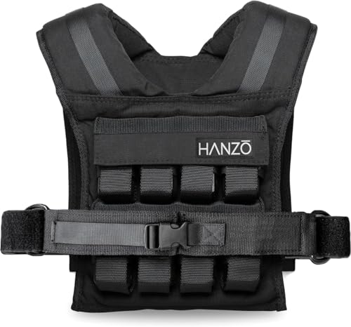 HANZO Weighted Vest for Men - Rucking & Strength Training Vest 25lbs–65lbs, Weight Vest With Removable Iron Weights, Adjustable Heavy Duty Weighted Workout Vest for Calisthenics & Fitness Training, Rucking Vest