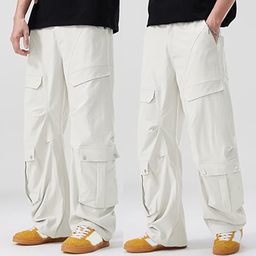 XYXIONGMAO Men's Black Casual Hip Hop Pleated Techwear Joggers Overalls Streetwear Loose Cargo Pants Multi-Pocket Sweatpants3