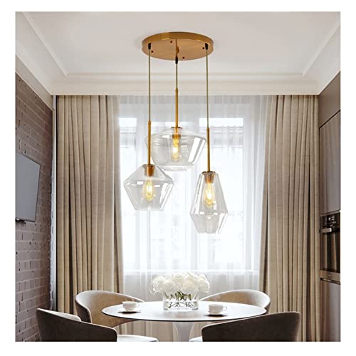 Plafonnier LED lustres simples à trois têtes en verre ambre LWX pour salon