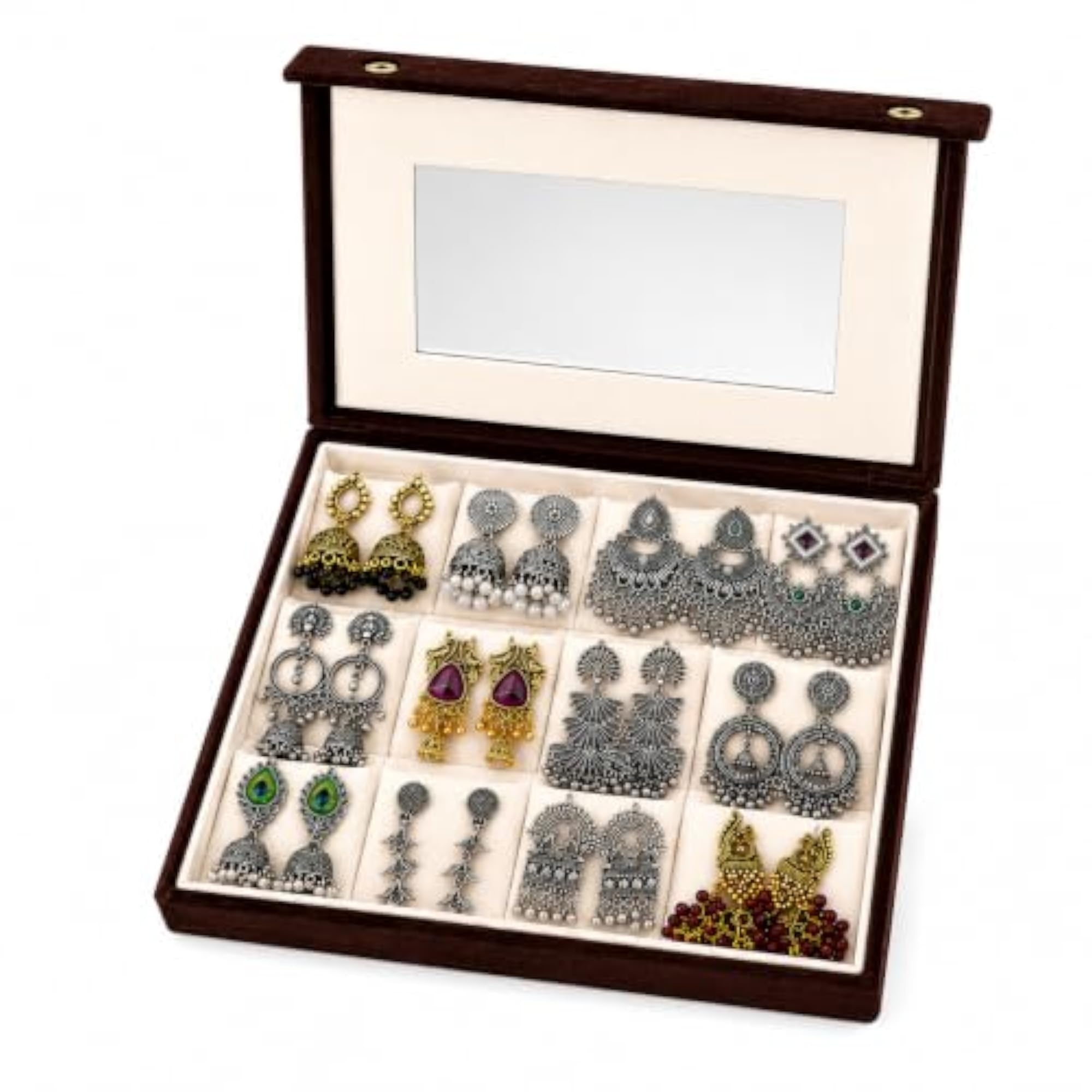 12 Pairs Oxidised Earrings Set for Women with Jewelry Box