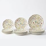 SANTA CLARA | Vajilla Completa 12 Piezas Cerámica Stoneware Redonda para 4 Personas, Apta Microondas y Lavavajillas, Vajilla Julia con Diseño Floral para Hogar y Cocina